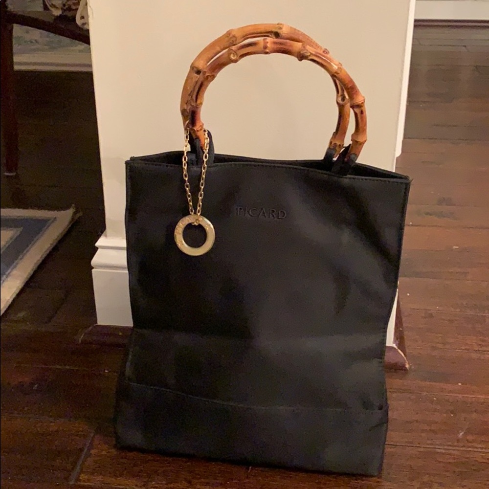 Picard Black Nylon Tote Bag with Bamboo Handles